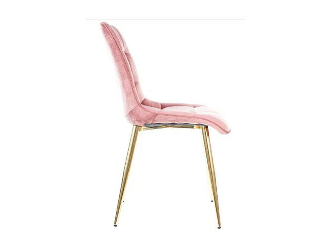 Silla de diseño Harriet de terciopelo rosa con patas doradas