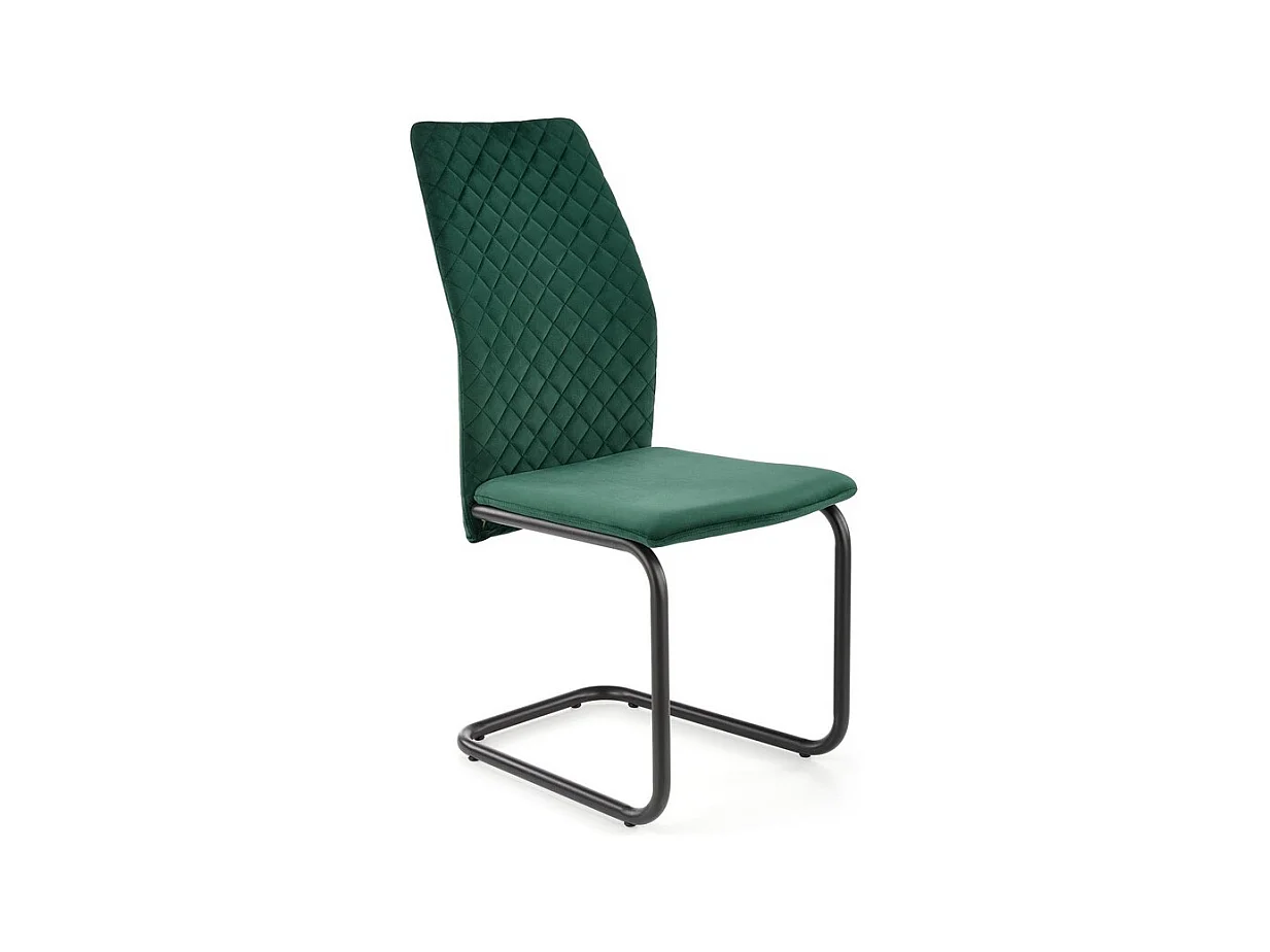 Chaise en velours vert avec haut dossier et piètement design en métal noir ENOLA