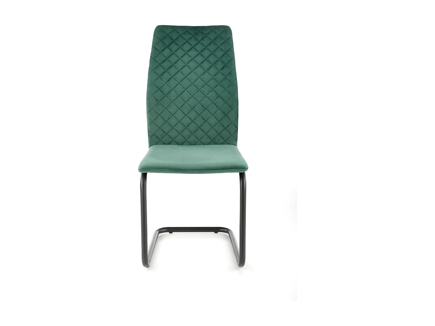 Chaise en velours vert avec haut dossier et piètement design en métal noir ENOLA