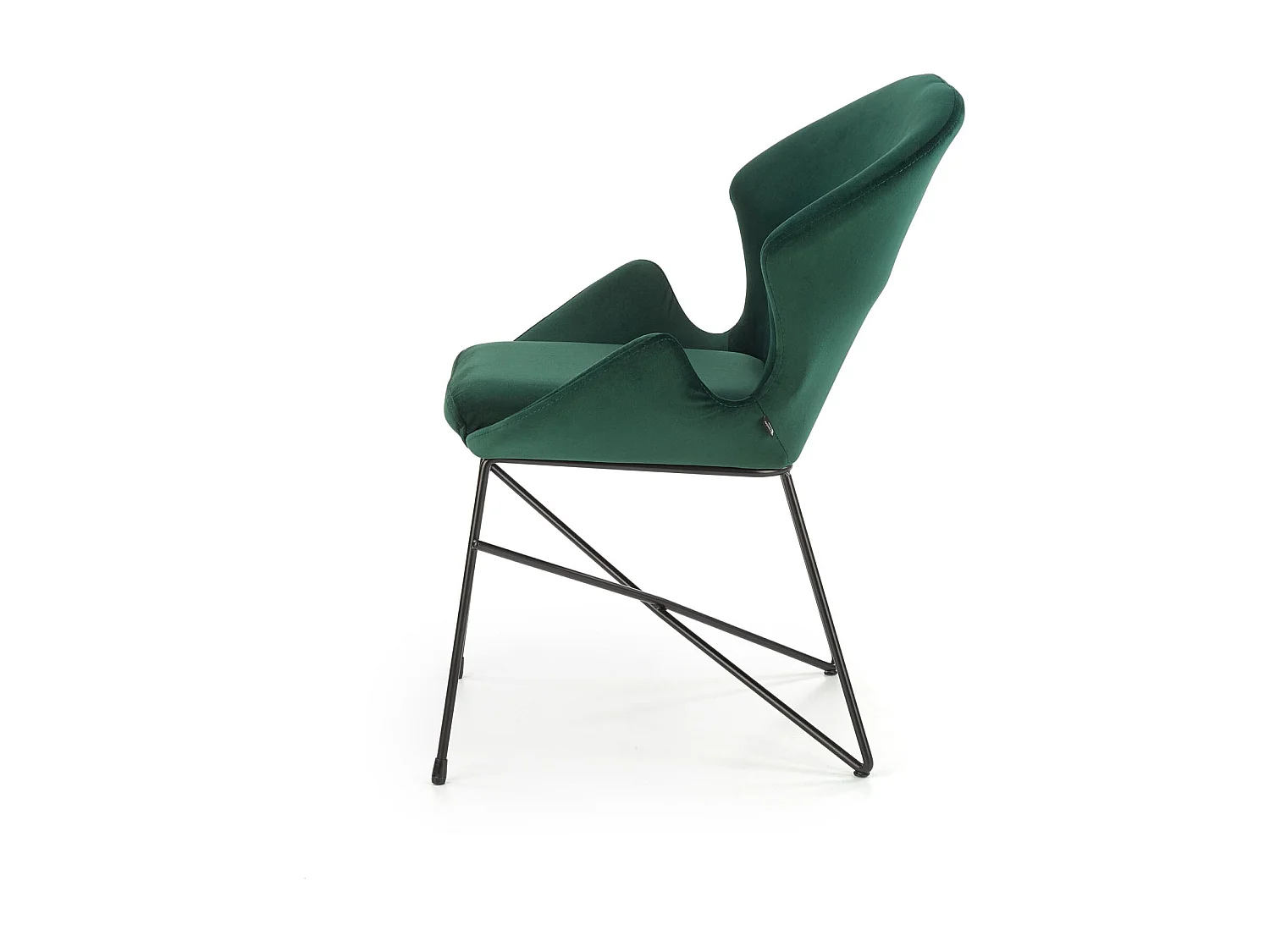 Silla de diseño de terciopelo verde y estructura de metal negro AYA