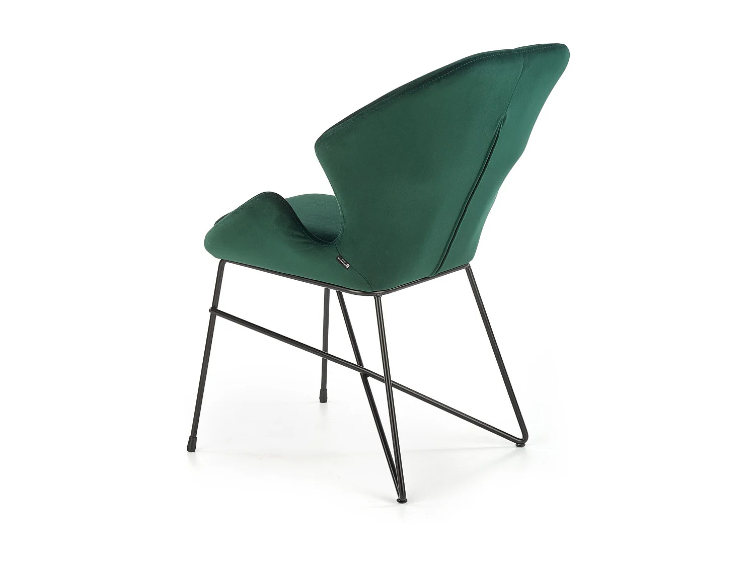 Silla de diseño de terciopelo verde y estructura de metal negro AYA
