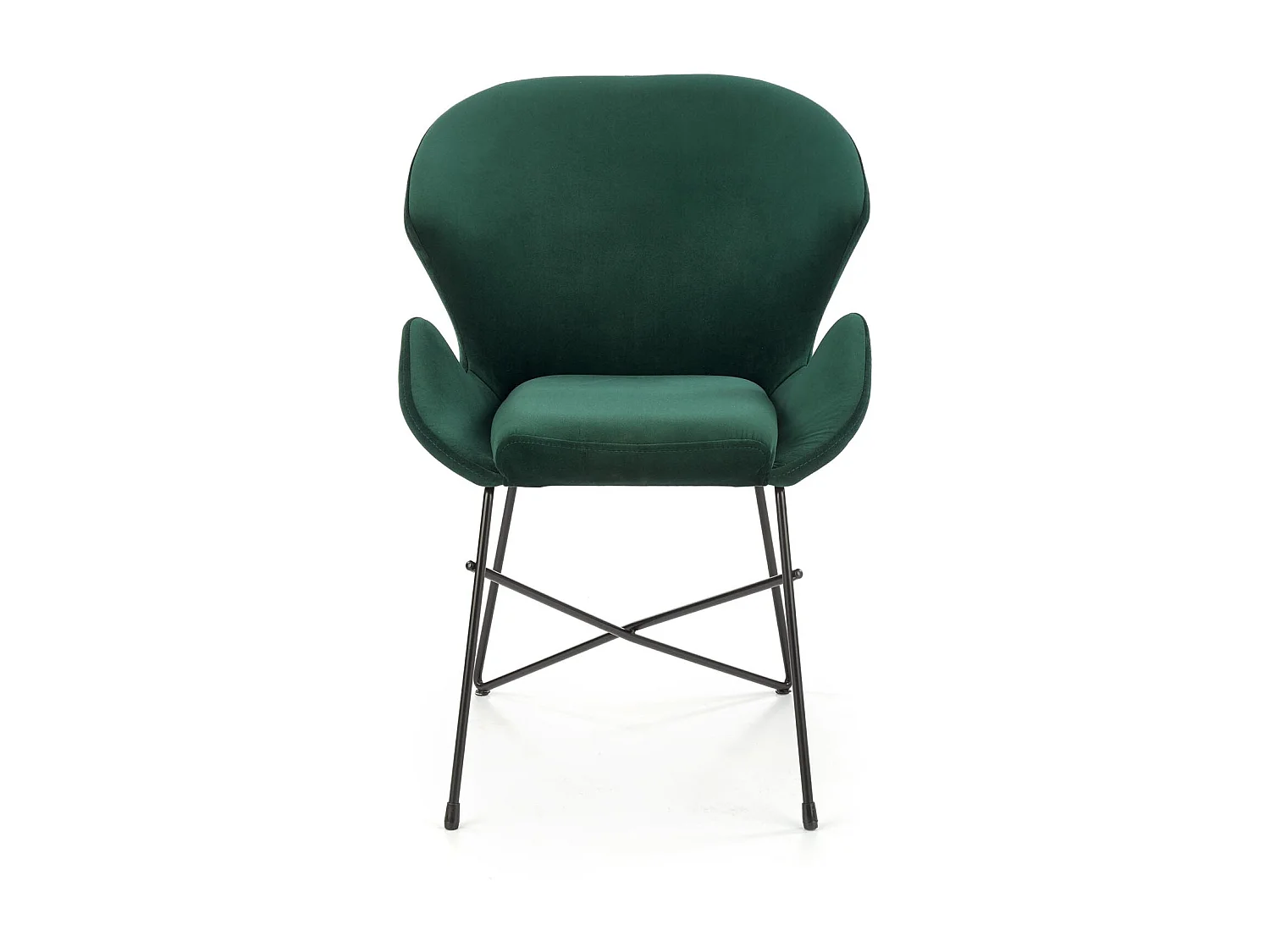 Silla de diseño de terciopelo verde y estructura de metal negro AYA