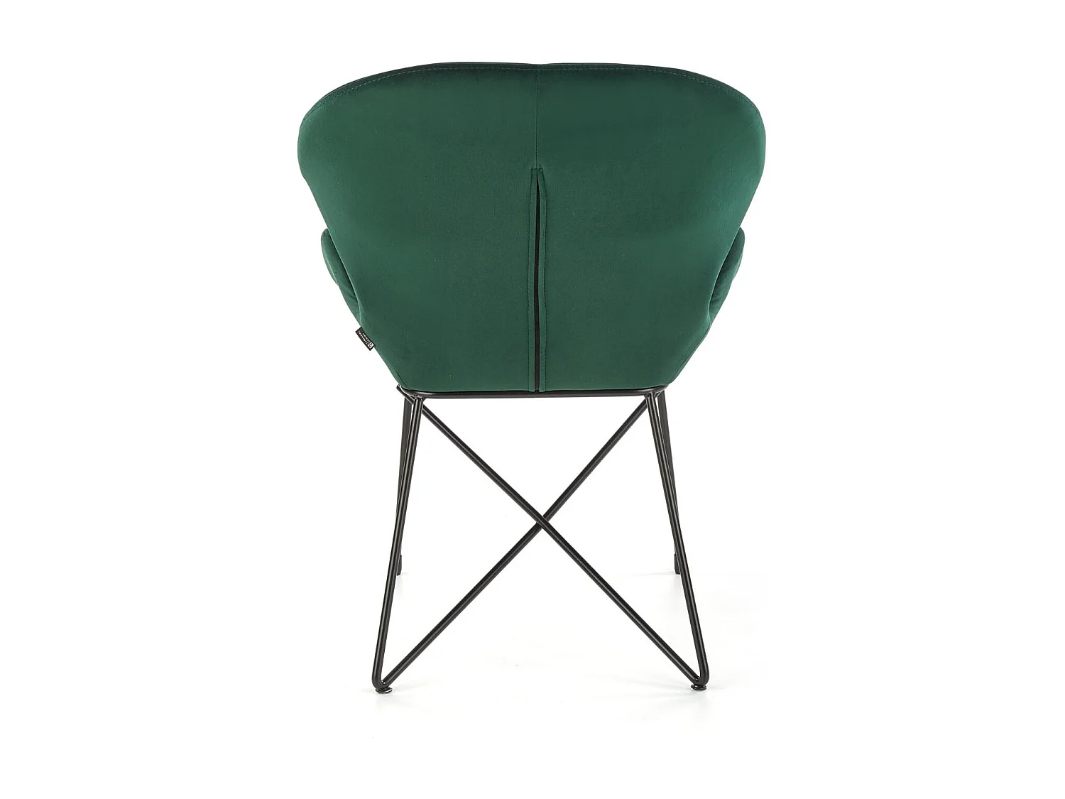 Silla de diseño de terciopelo verde y estructura de metal negro AYA
