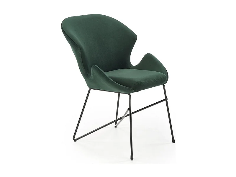 Silla de diseño de terciopelo verde y estructura de metal negro AYA