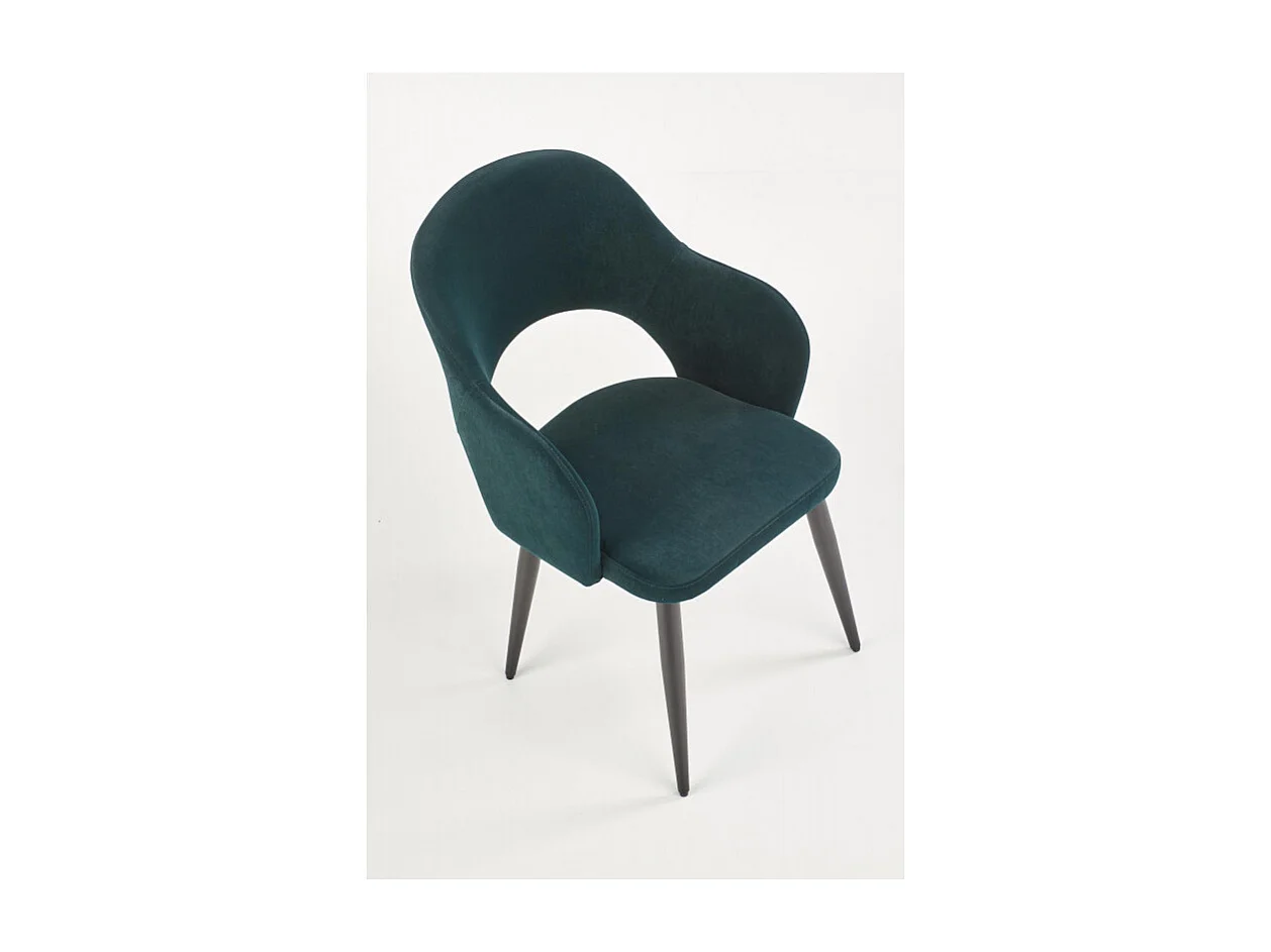 Silla de comedor de terciopelo verde oscuro con patas de acero negro UNIK