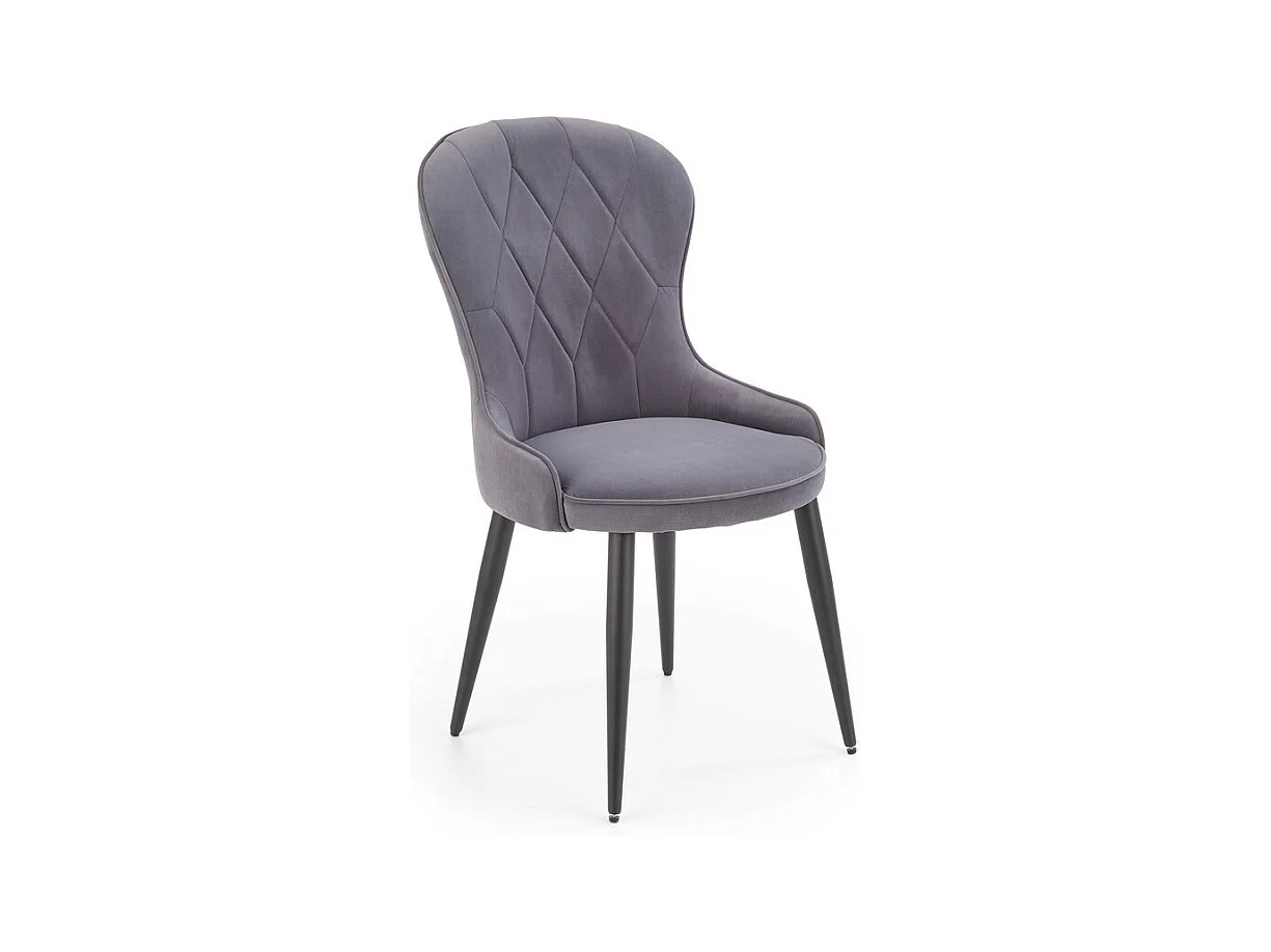 Chaise de salle à manger en velours gris avec pieds en acier noir Spin