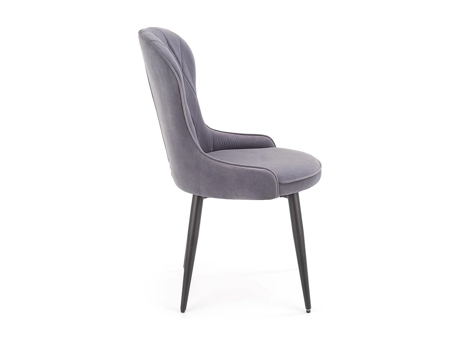 Chaise de salle à manger en velours gris avec pieds en acier noir Spin