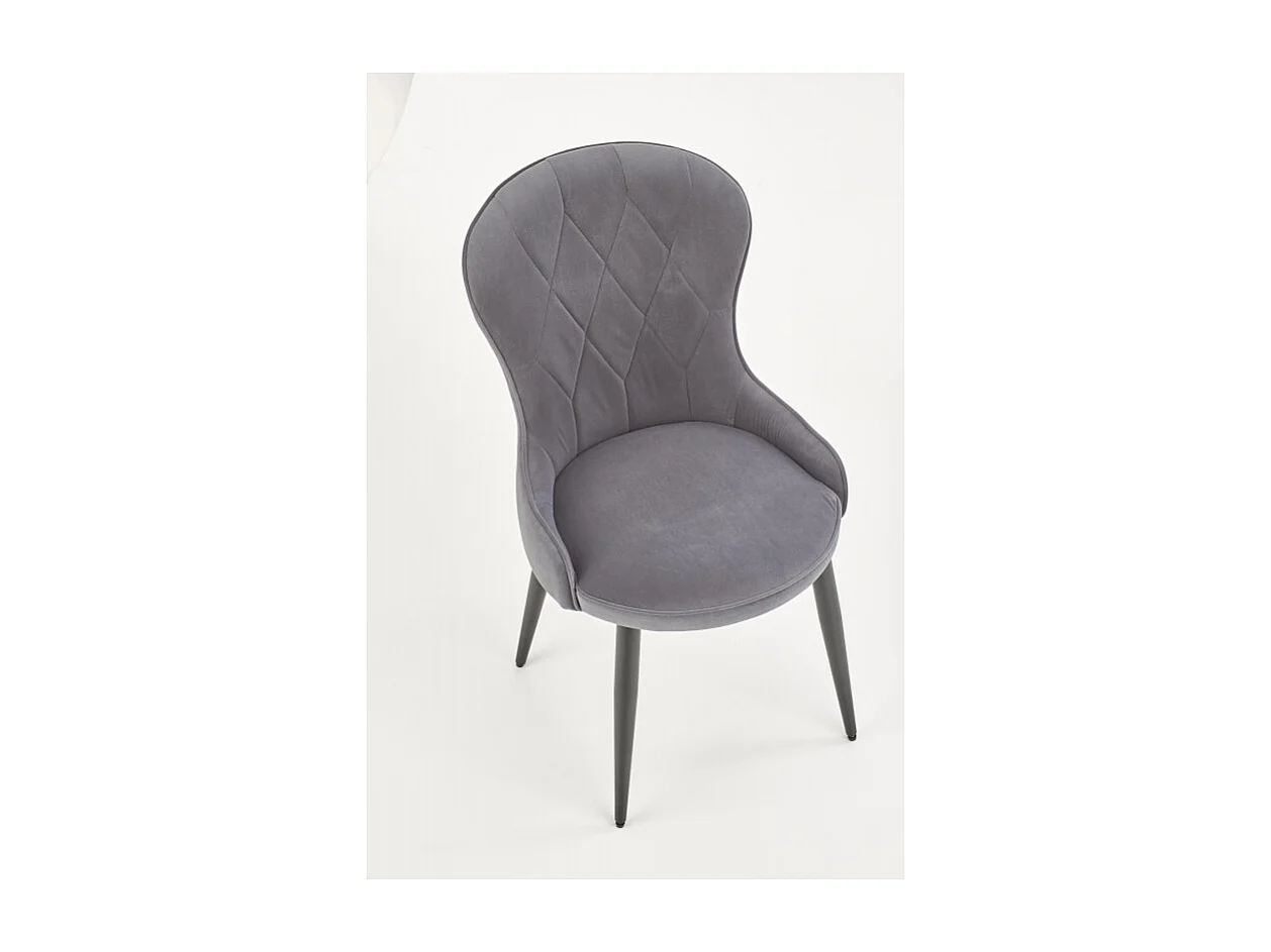 Chaise de salle à manger en velours gris avec pieds en acier noir Spin