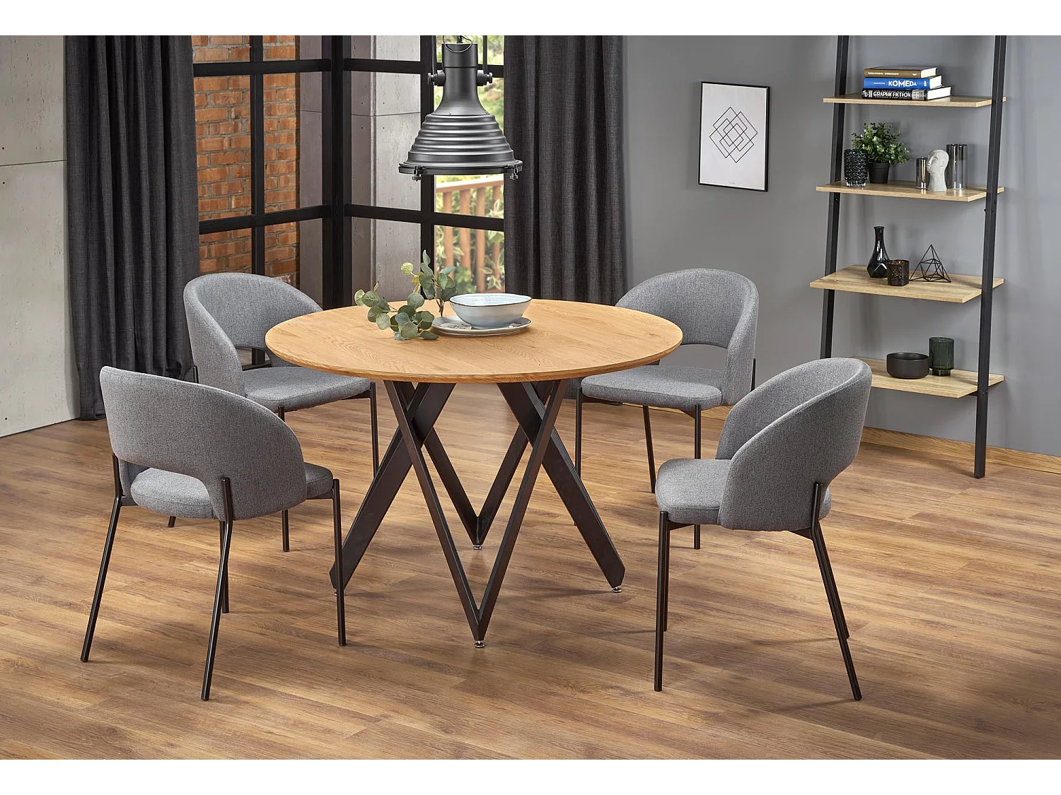 Silla de tela gris con patas de acero negro LAW