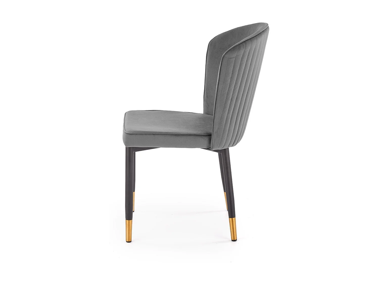 Sedia in velluto grigio con schienale avvolgente e gambe dorate ARIEL