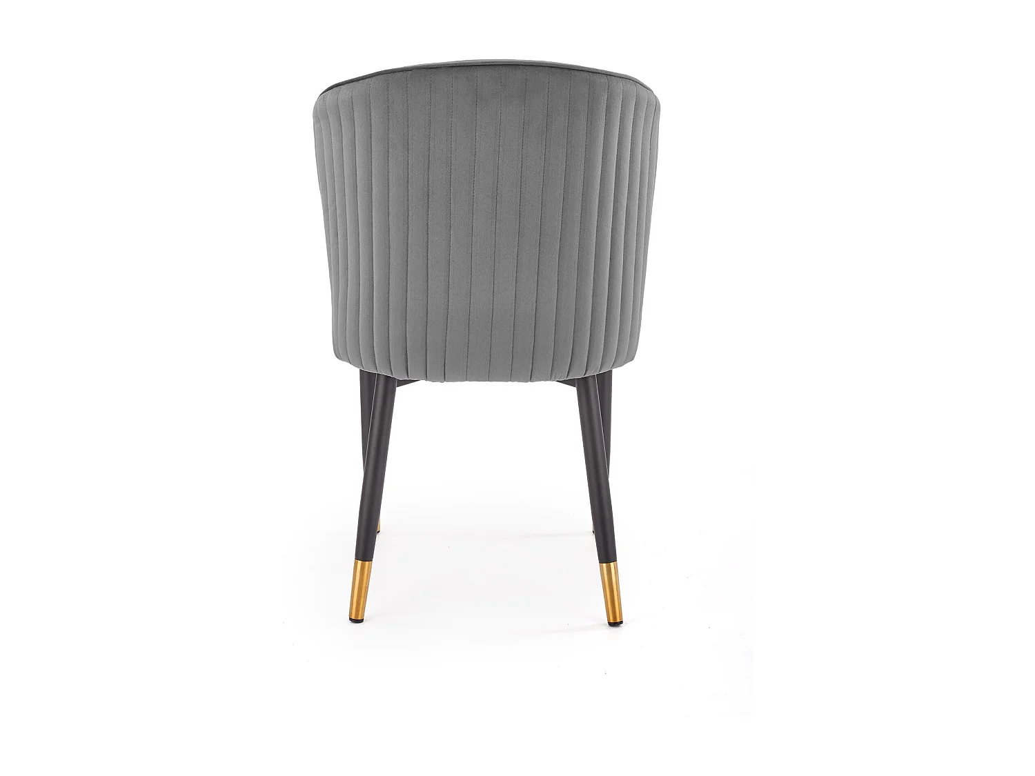 Sedia in velluto grigio con schienale avvolgente e gambe dorate ARIEL