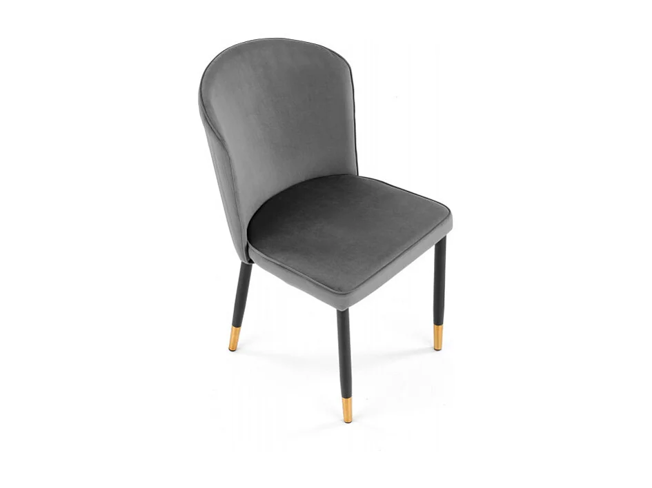 Sedia in velluto grigio con schienale avvolgente e gambe dorate ARIEL