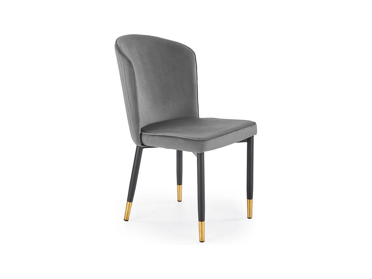 Chaise en velours gris avec dossier enveloppant et pieds dorés ARIEL