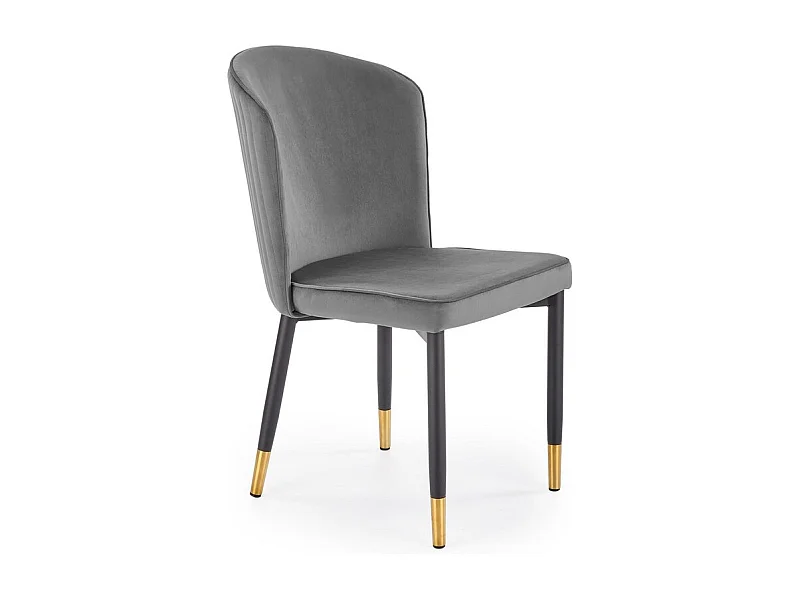 Chaise en velours gris avec dossier enveloppant et pieds dorés ARIEL