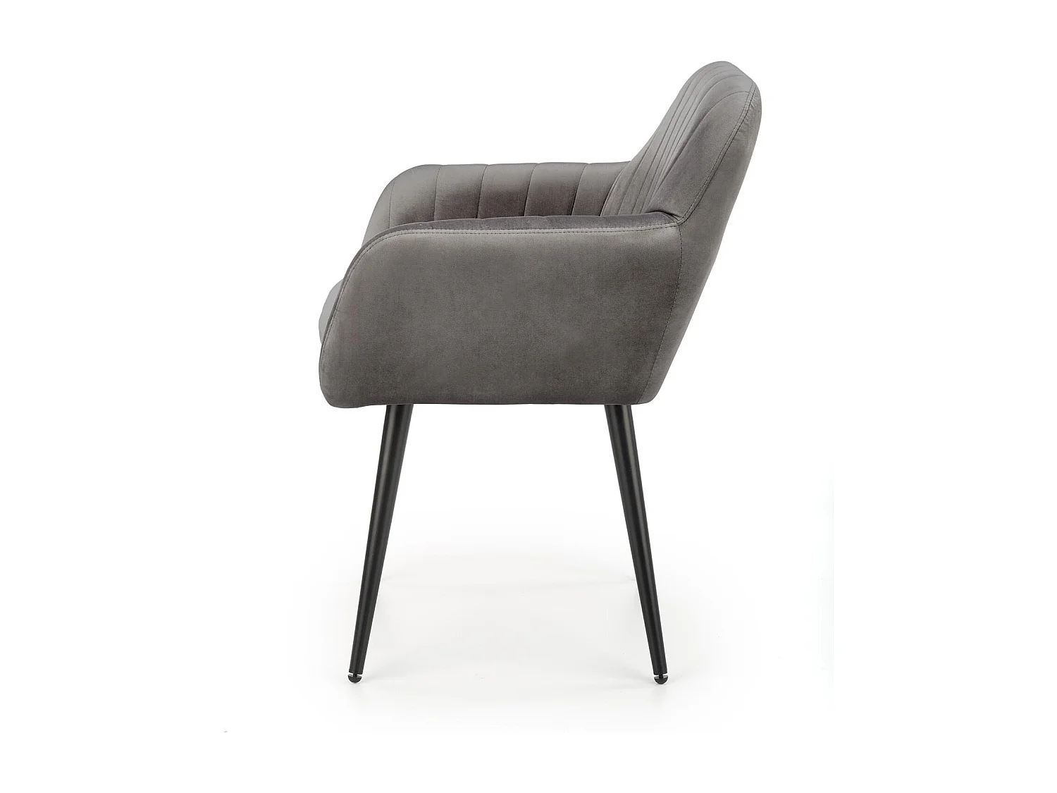 Sedia AMY in velluto grigio con cuscino di seduta e gambe in metallo nero