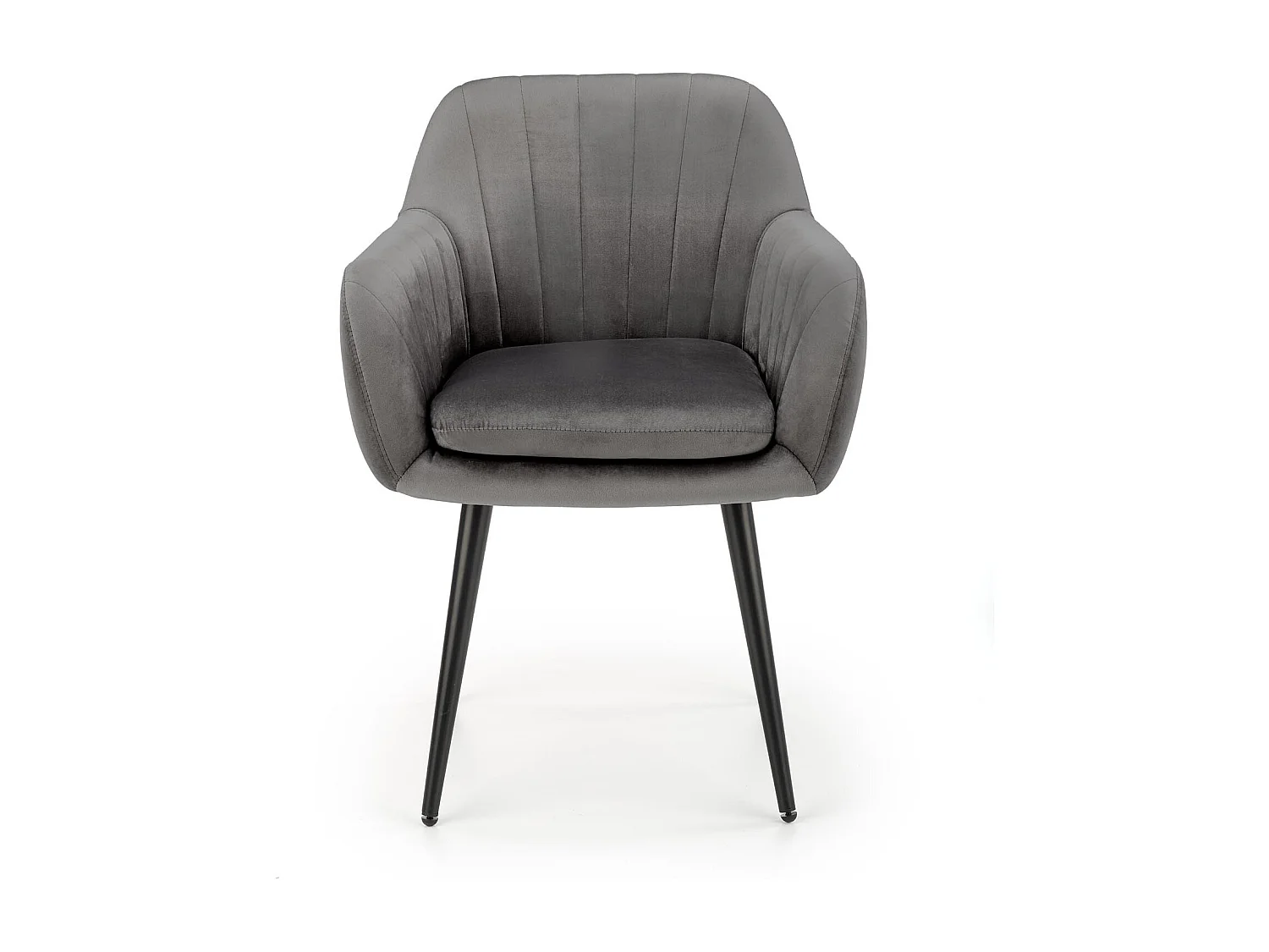 Sedia AMY in velluto grigio con cuscino di seduta e gambe in metallo nero