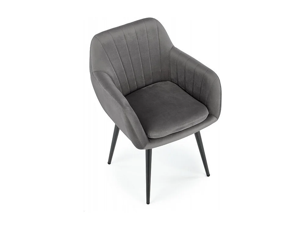 Sedia AMY in velluto grigio con cuscino di seduta e gambe in metallo nero