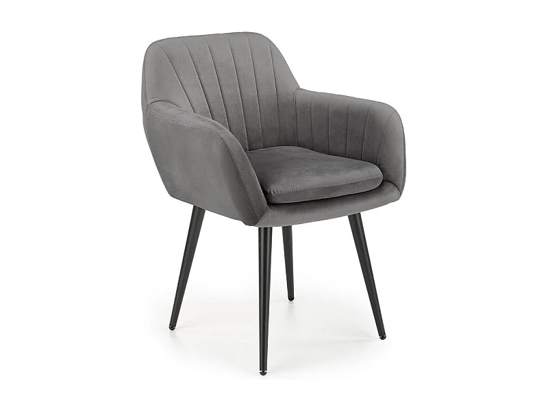 Chaise en velours gris avec coussin d'assise et pieds en métal noir AMY