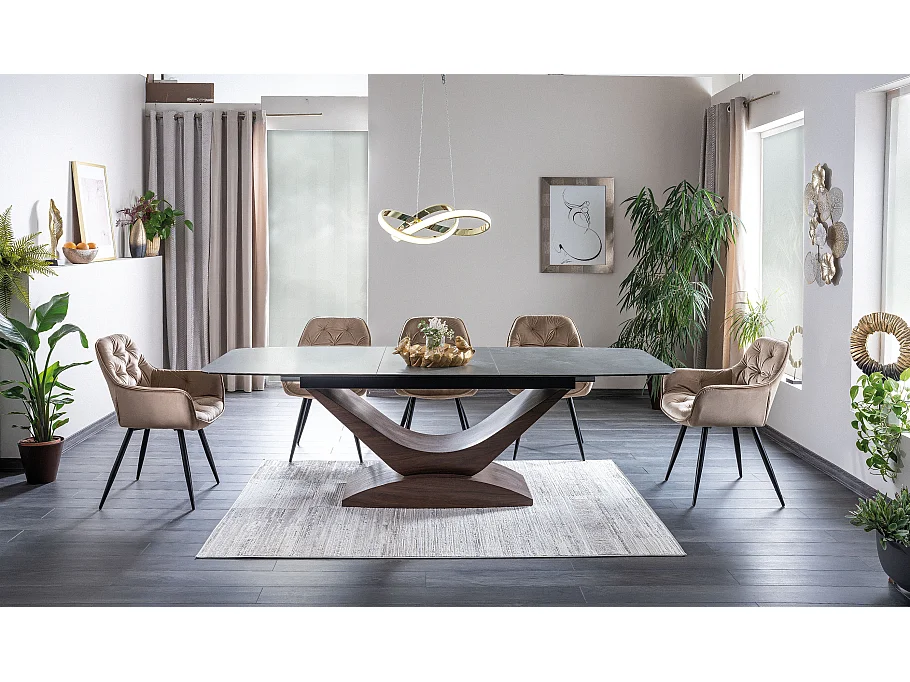 Chaise design métal noir et velours beige Umexa