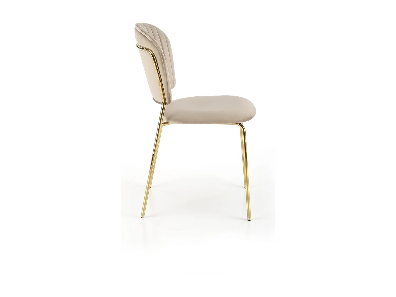 Chaise design en velours beige avec fine structure en métal doré Rest