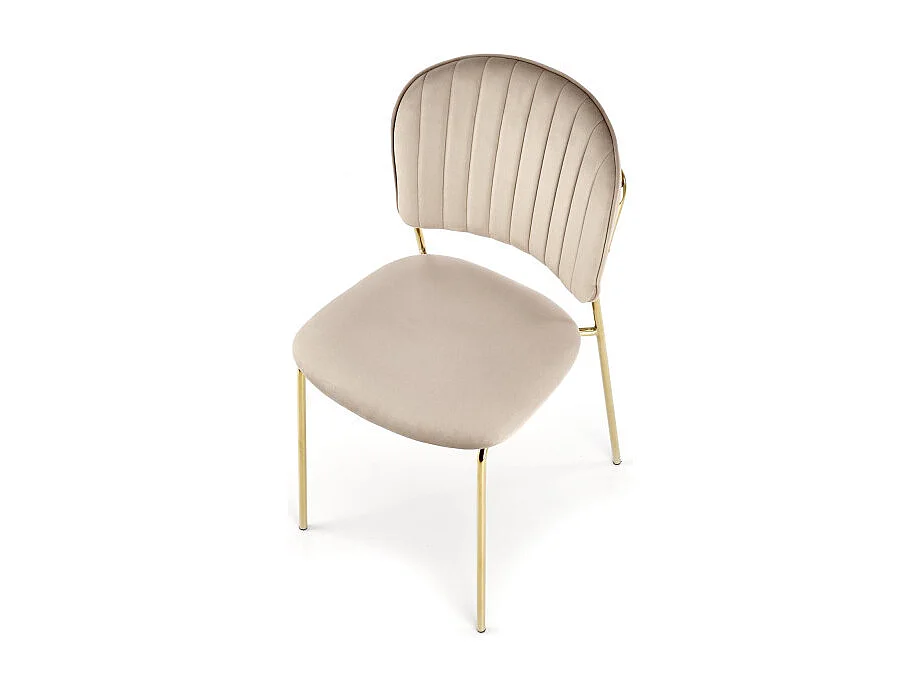 Chaise design en velours beige avec fine structure en métal doré Rest