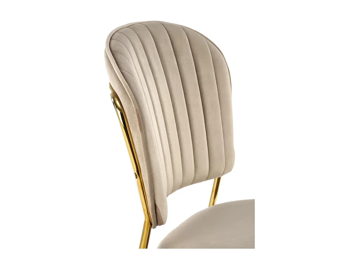 Chaise design en velours beige avec fine structure en métal doré Rest