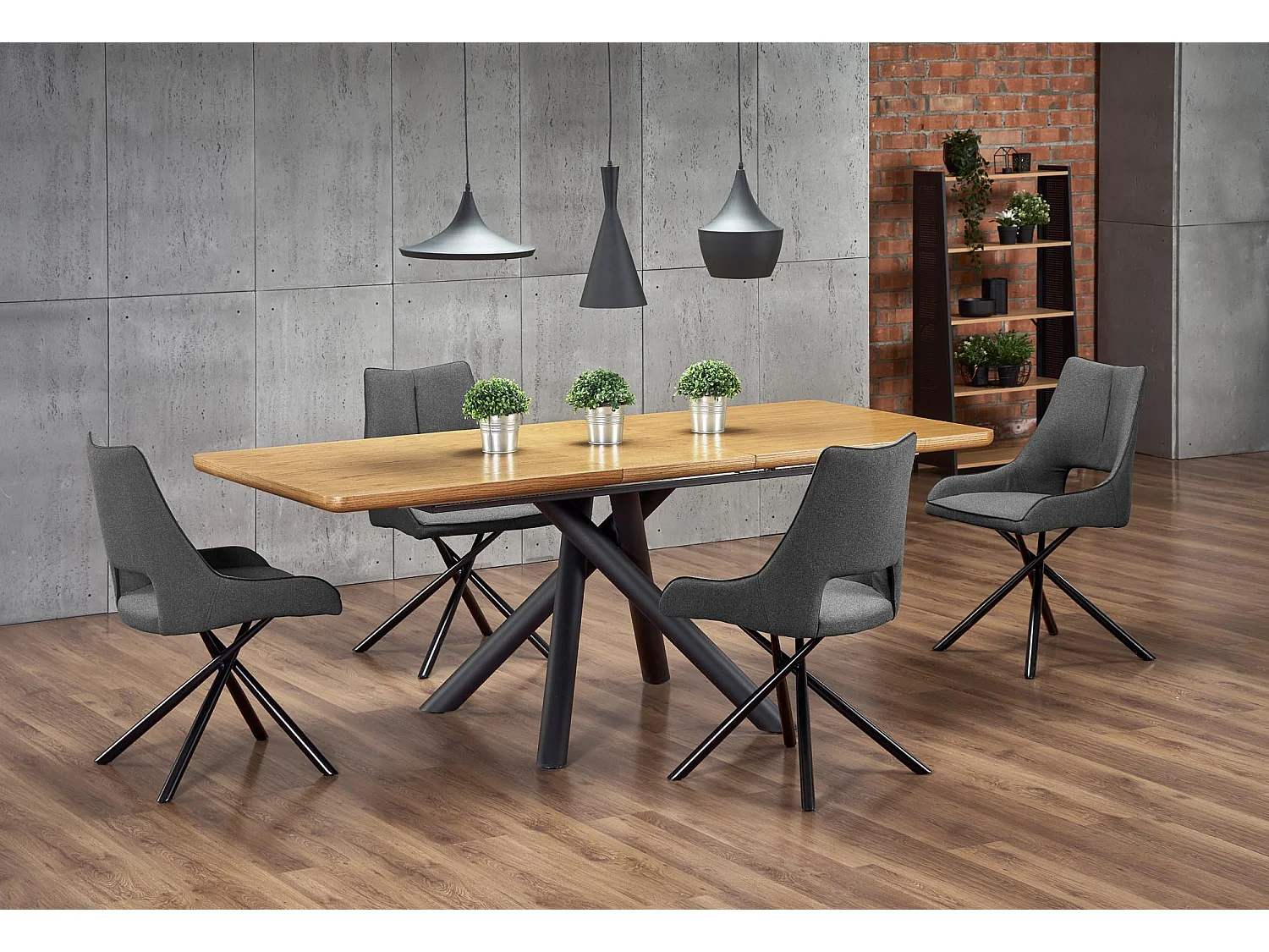 Silla de diseño con asiento de tela gris y base de metal negro MONTEVIDEO