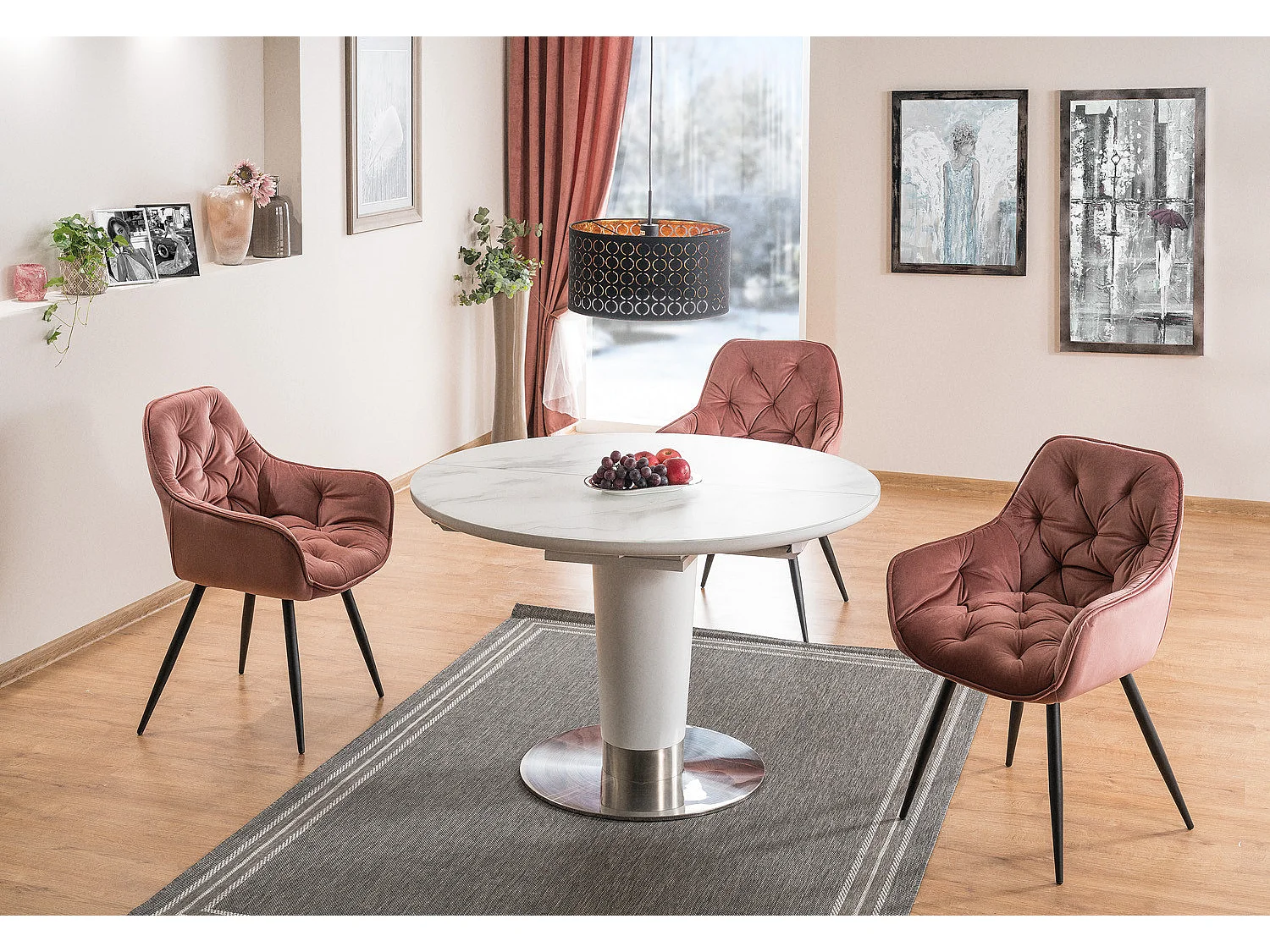 Chaise design métal noir et velours rose Umexa