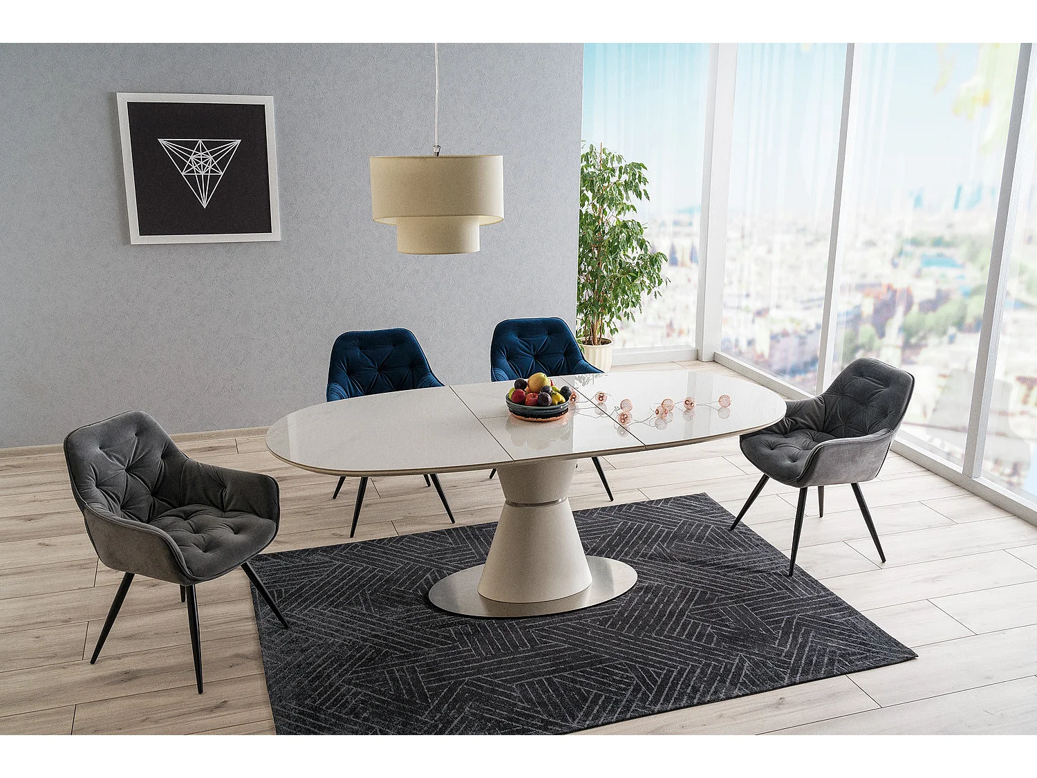 Silla de diseño Umexa de metal negro y terciopelo azul marino