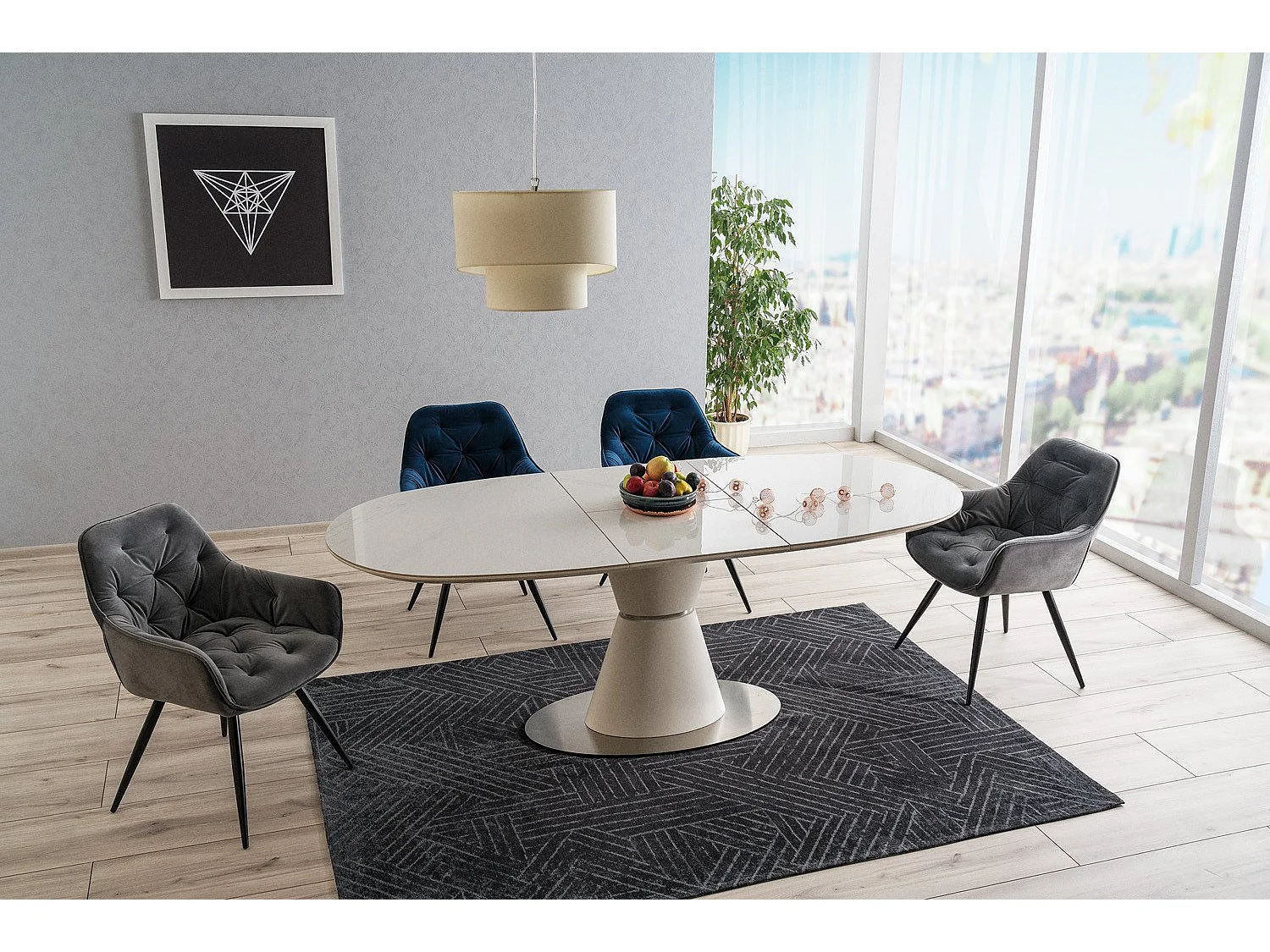 Chaise design métal noir et velours bleu marine Umexa