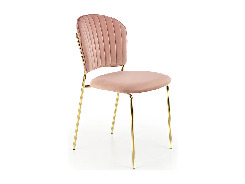 Silla de diseño en terciopelo rosa con fina estructura de metal dorado Rest