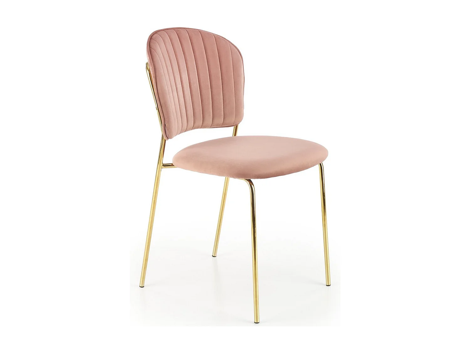 Silla de diseño en terciopelo rosa con fina estructura de metal dorado Rest