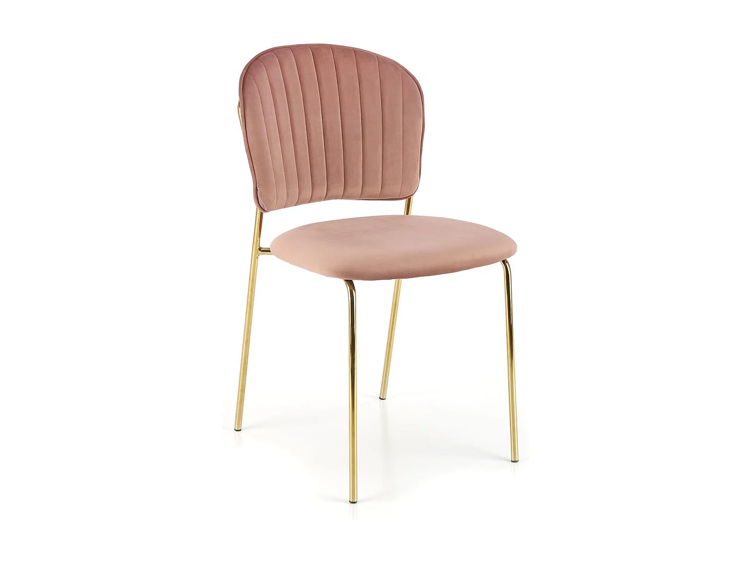Silla de diseño en terciopelo rosa con fina estructura de metal dorado Rest
