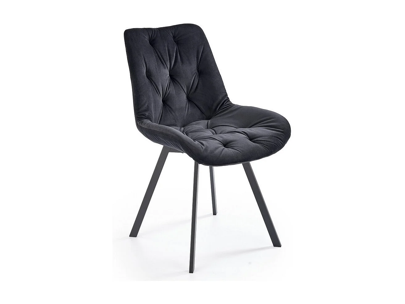 Chaise design métal et velours noir capitonné Brino