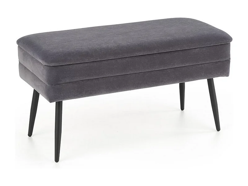 Banc en velours gris avec pieds en métal noir PATTY