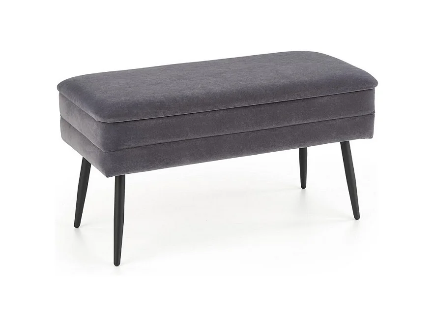 Panca in velluto grigio con gambe in metallo nero PATTY