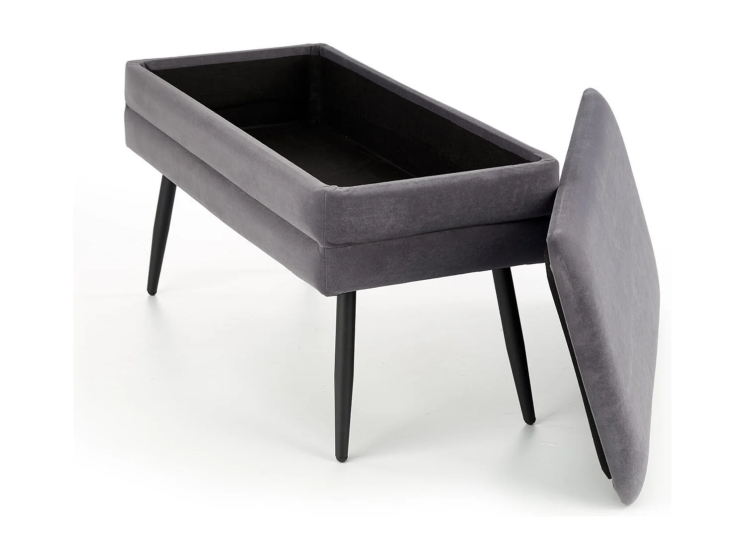 Panca in velluto grigio con gambe in metallo nero PATTY