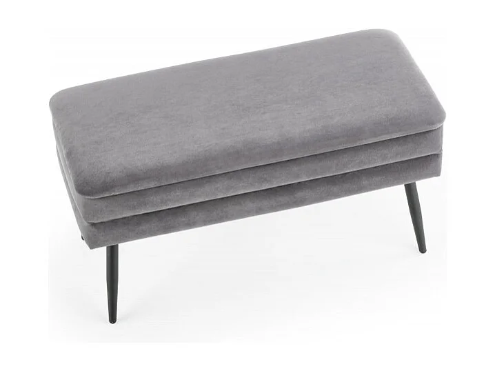 Banc en velours gris avec pieds en métal noir PATTY