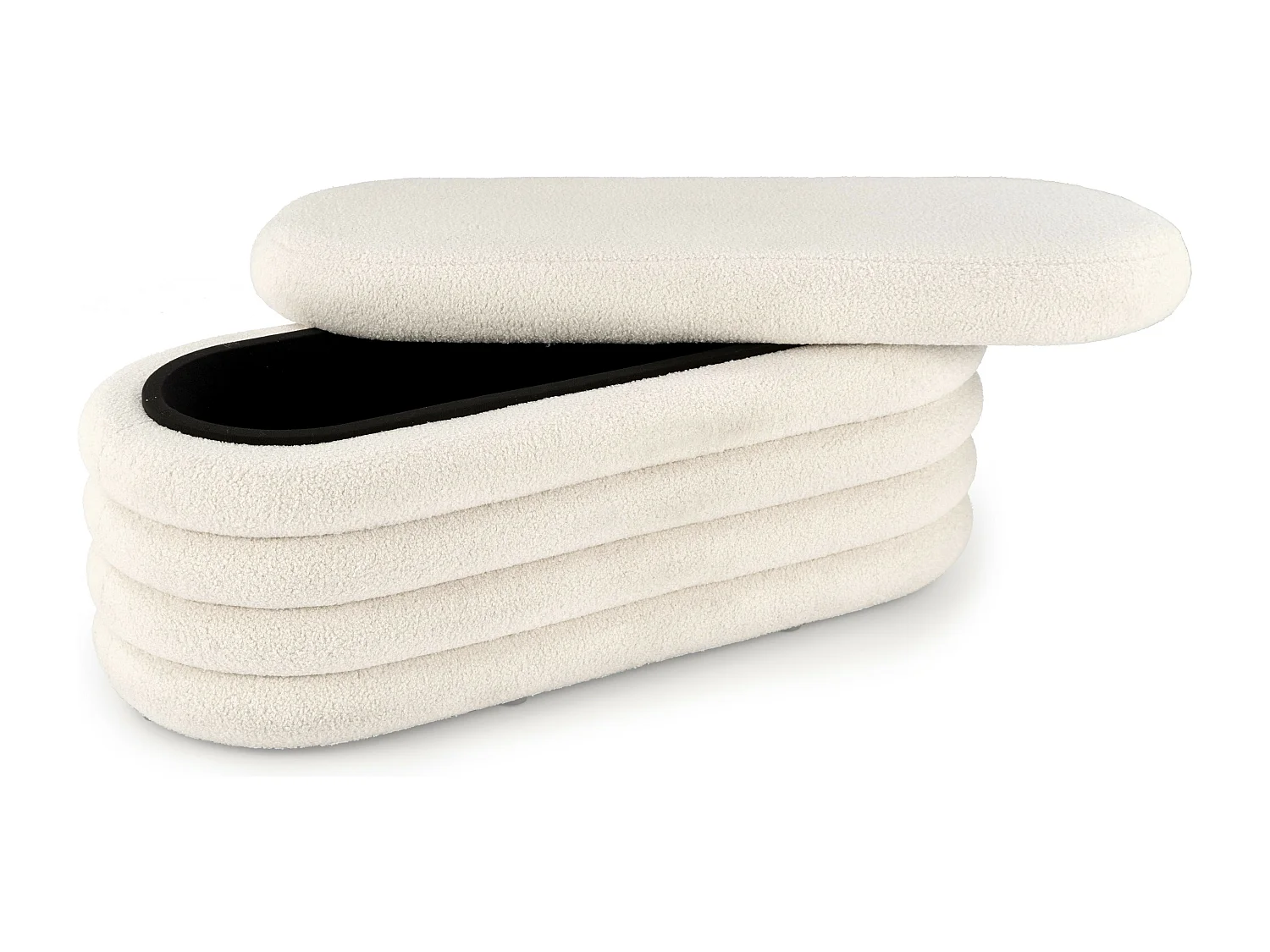 Panca color crema in tessuto bouclé con contenitore Nikola