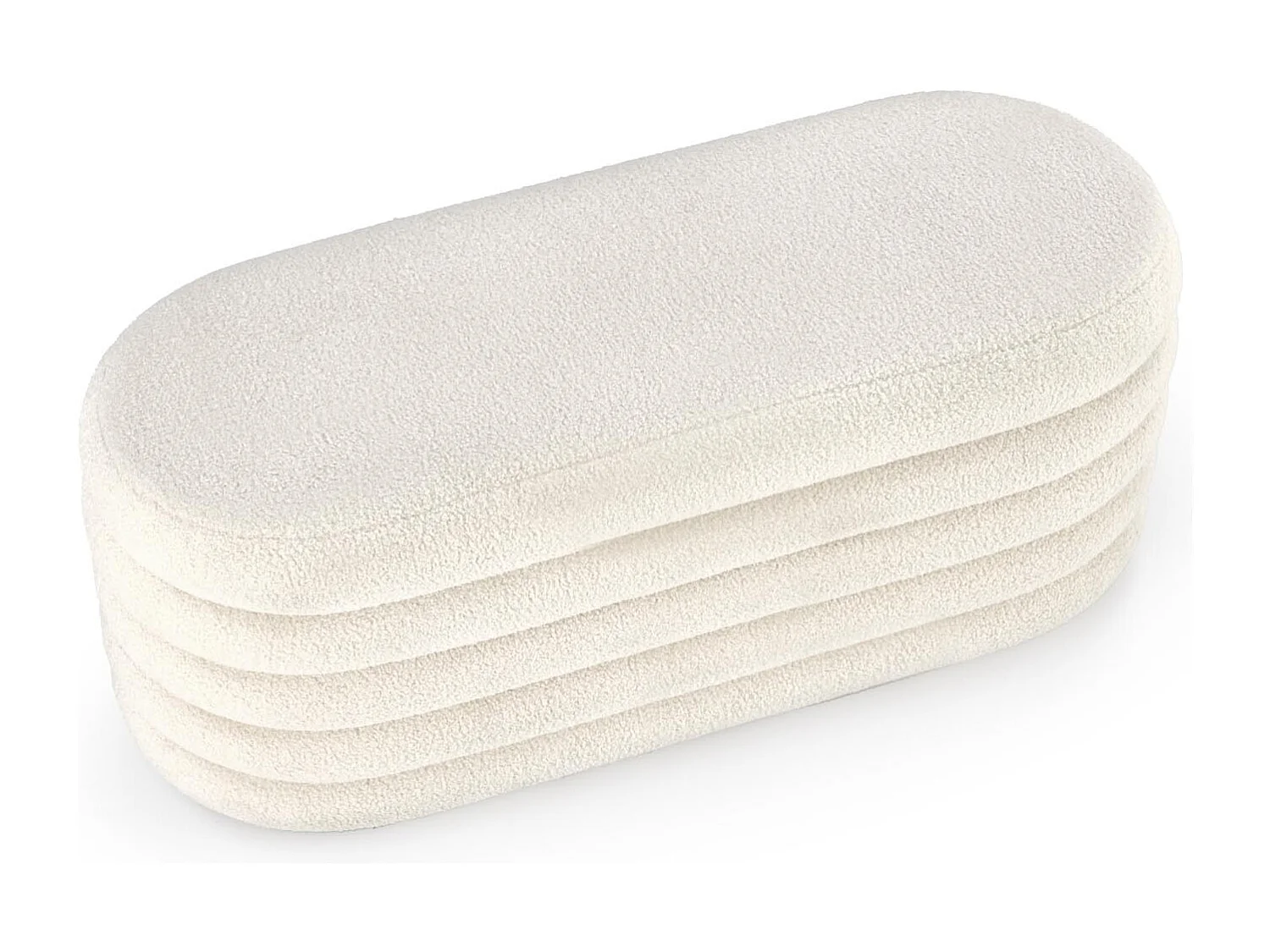 Banc couleur crème en tissu bouclé avec coffre de rangement Nikola