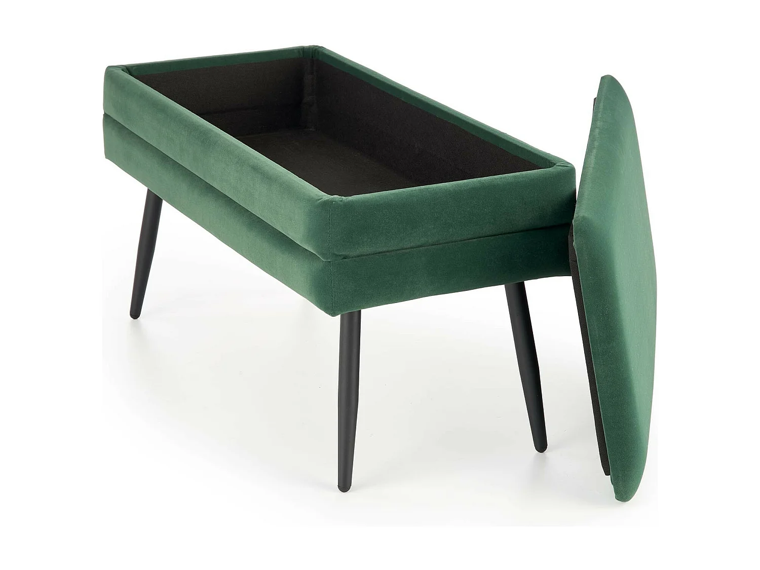Banc en velours vert foncé avec pieds en métal noir PATTY