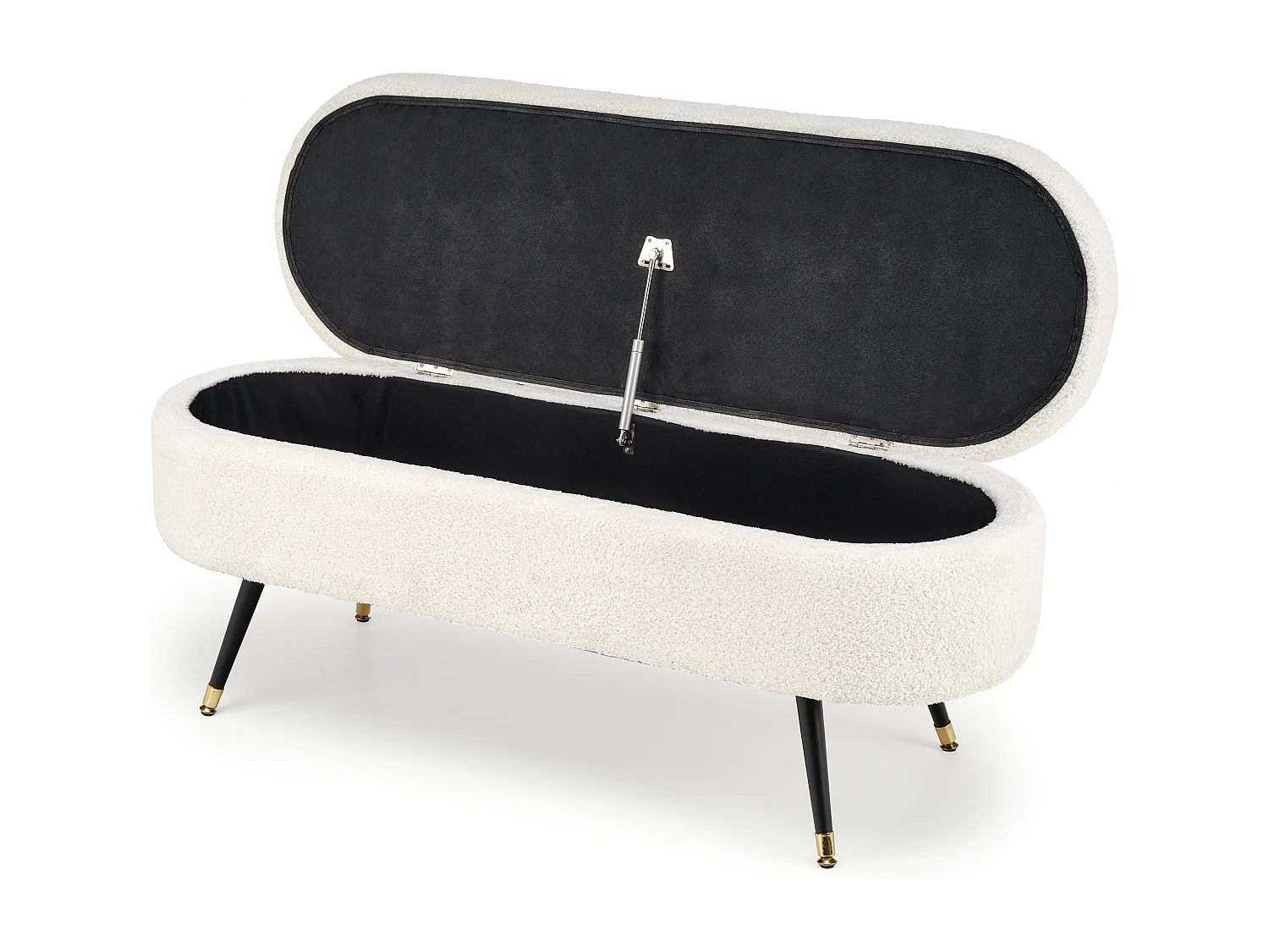 Panca in tessuto riccio crema Alexandra con gambe in metallo