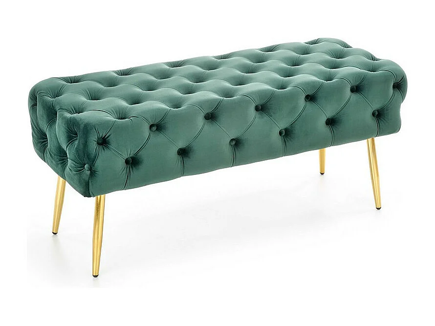 Panca imbottita in velluto verde con gambe in metallo dorato PAOLA