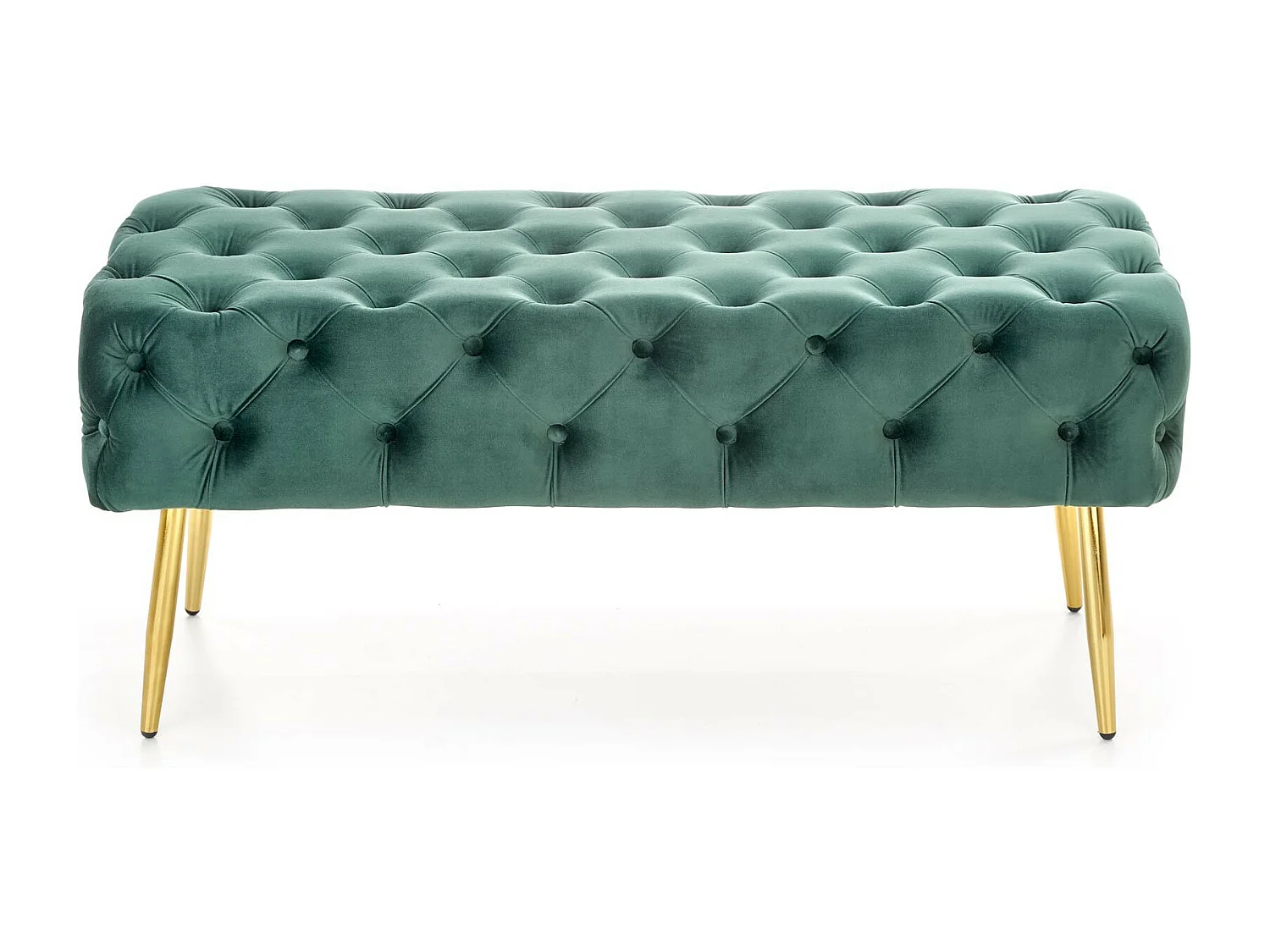 Panca imbottita in velluto verde con gambe in metallo dorato PAOLA