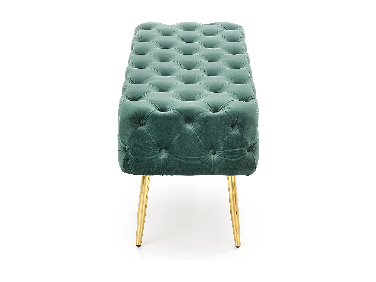 Panca imbottita in velluto verde con gambe in metallo dorato PAOLA
