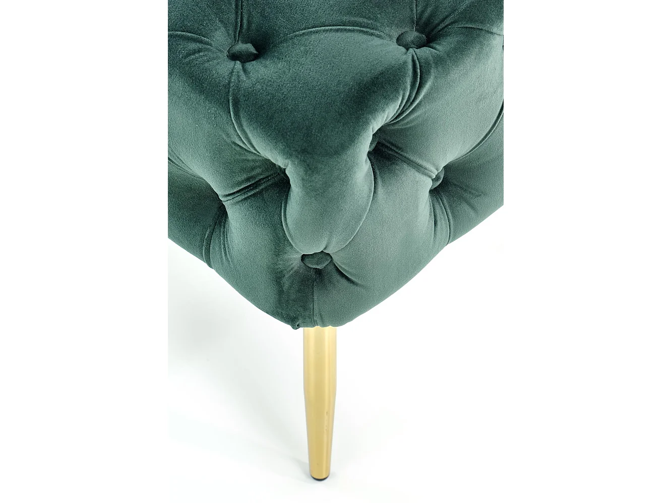 Panca imbottita in velluto verde con gambe in metallo dorato PAOLA