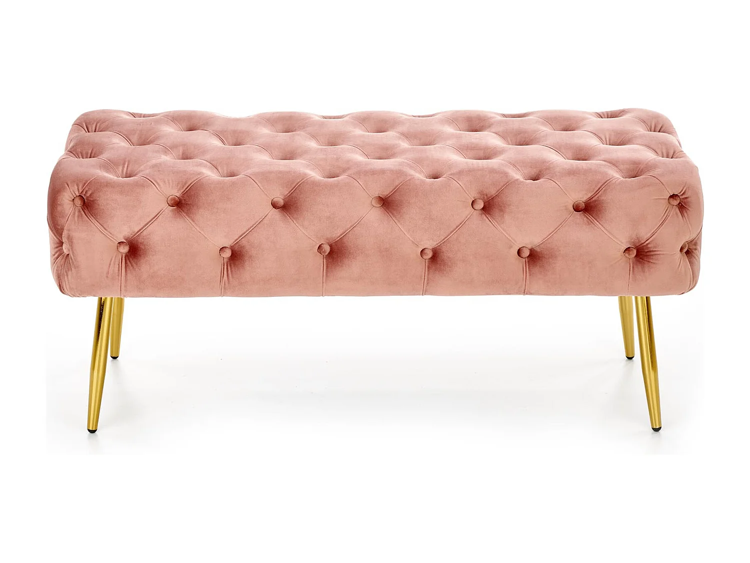 Panca imbottita in velluto rosa con gambe in metallo dorato PAOLA