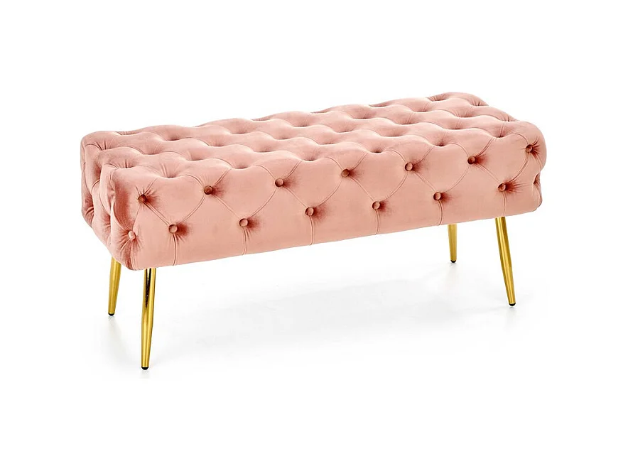 Banc capitonné en velours rose avec pieds dorés en métal PAOLA