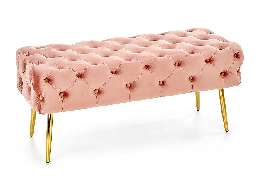 Banco tapizado en terciopelo rosa con patas de metal dorado PAOLA