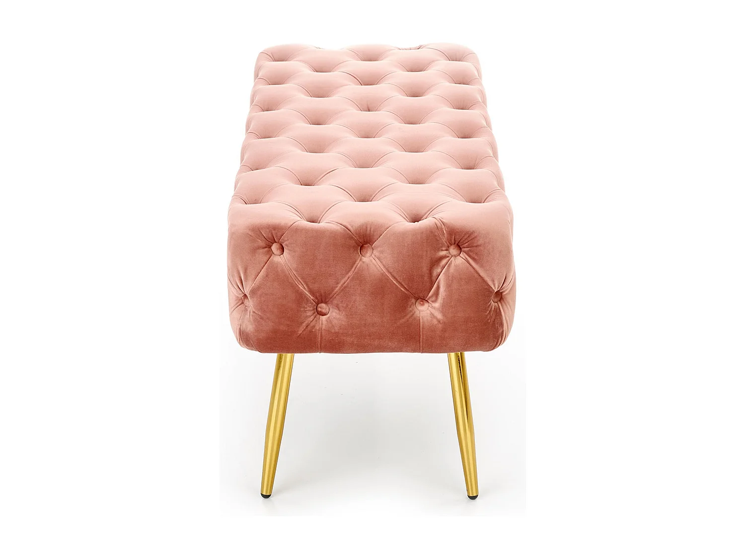Banco tapizado en terciopelo rosa con patas de metal dorado PAOLA